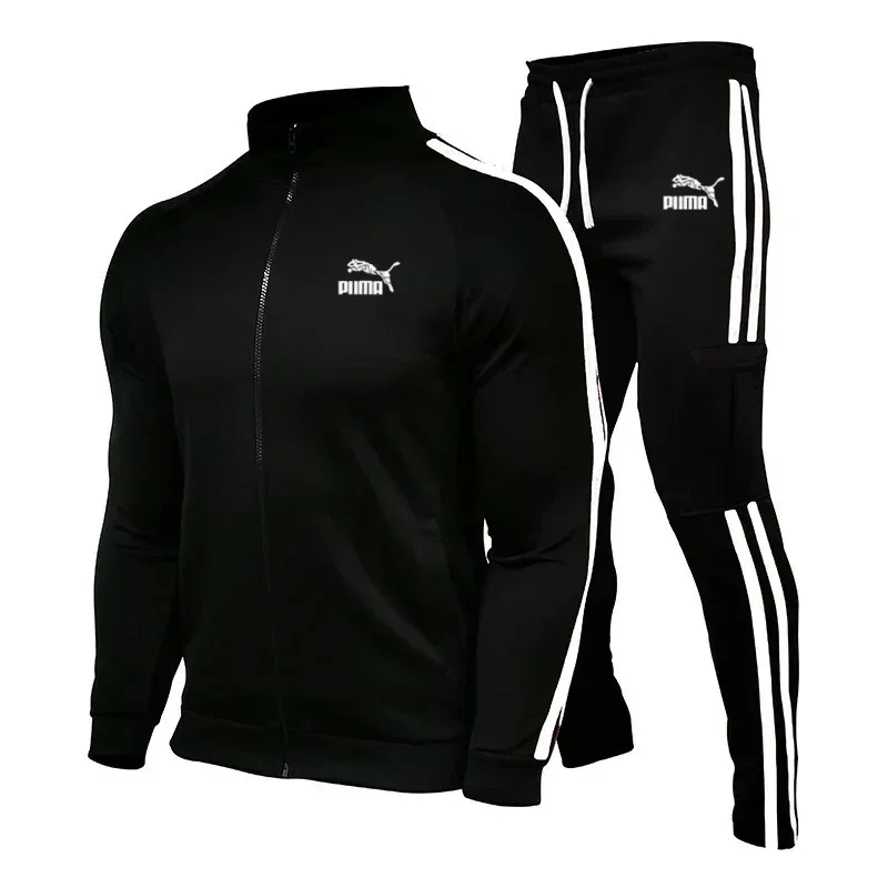 

Men's tracksuit, zip-up shirt, stand collar, Youth tracksuit, casual running tracksuit, 2 fitness suits, new 2025