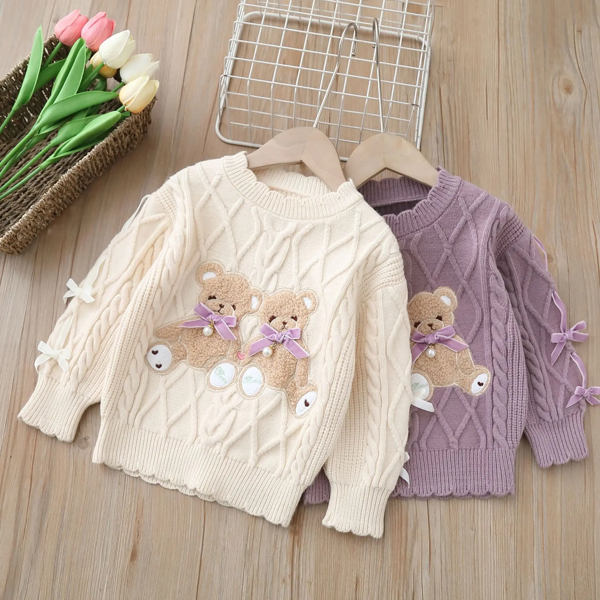 Girls Sweaters Spring Autumn Children Knitted Cartoon Sweatshirts For Baby Girl Woolen Tops Kids Pullover Sweater Clothing 6Y