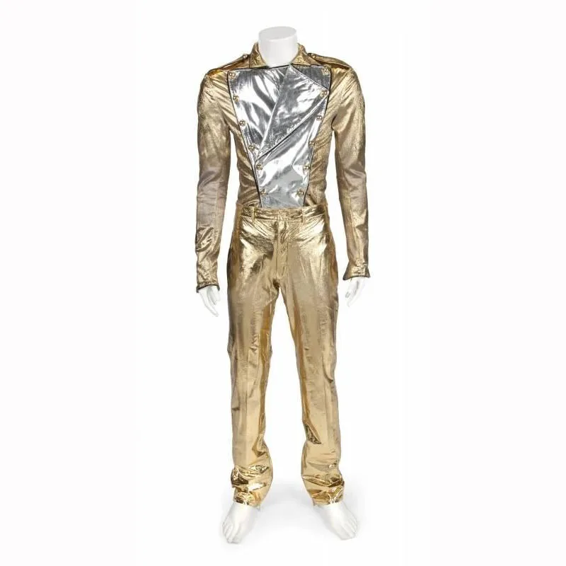 Impersonator Michael Jackson Costumes Golden Punk Metal Silver Handmade Stainless Steel History Concert Armor