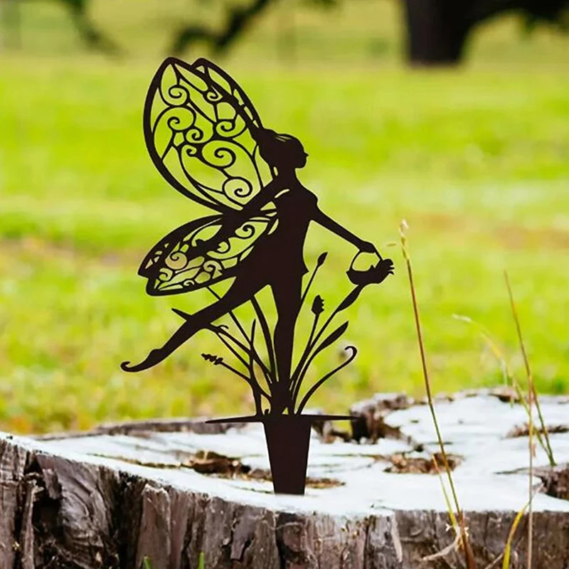 Estaca decorativa do jardim do metal da fada da dança, ornamento criativo clássico da inserção, gramado do partido do Dia das Bruxas, 1pc