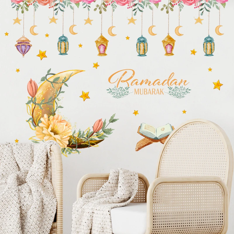 Ramadan Mubarak Window Sticker EID Mubarak Wall Stickers 2025 Ramadan Kareem Home Decoration Islamic Muslim Eid Al Adha Gift