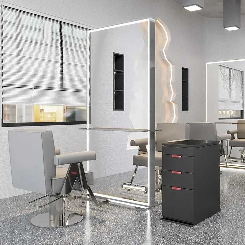 barber shop mirror table stainless steel single and double-sided floor mirror