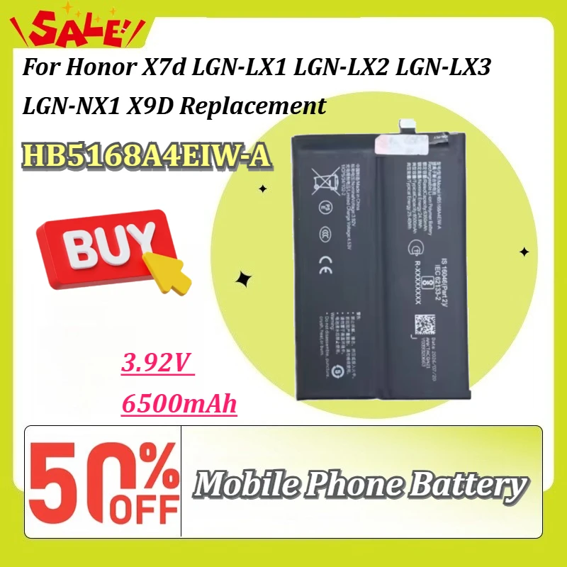 New HB5168A4EIW-A 6500mAh 3.92V Mobile Phone Battery for Honor X7D LGN-LX1 LGN-LX2 LGN-LX3 LGN-NX1 X9D Replacement