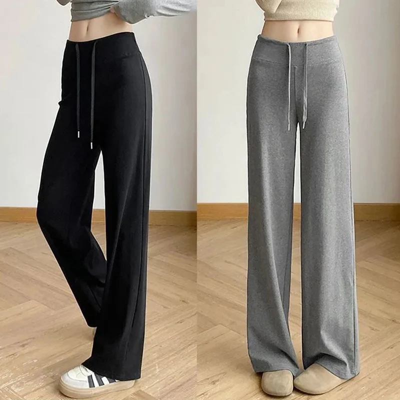 2025 여성 패션 캐주얼 얇은 스웨트팬츠 여성 슬림핏 하이웨이스트 바지 소녀 클래식 한국식 스트레이트 팬츠