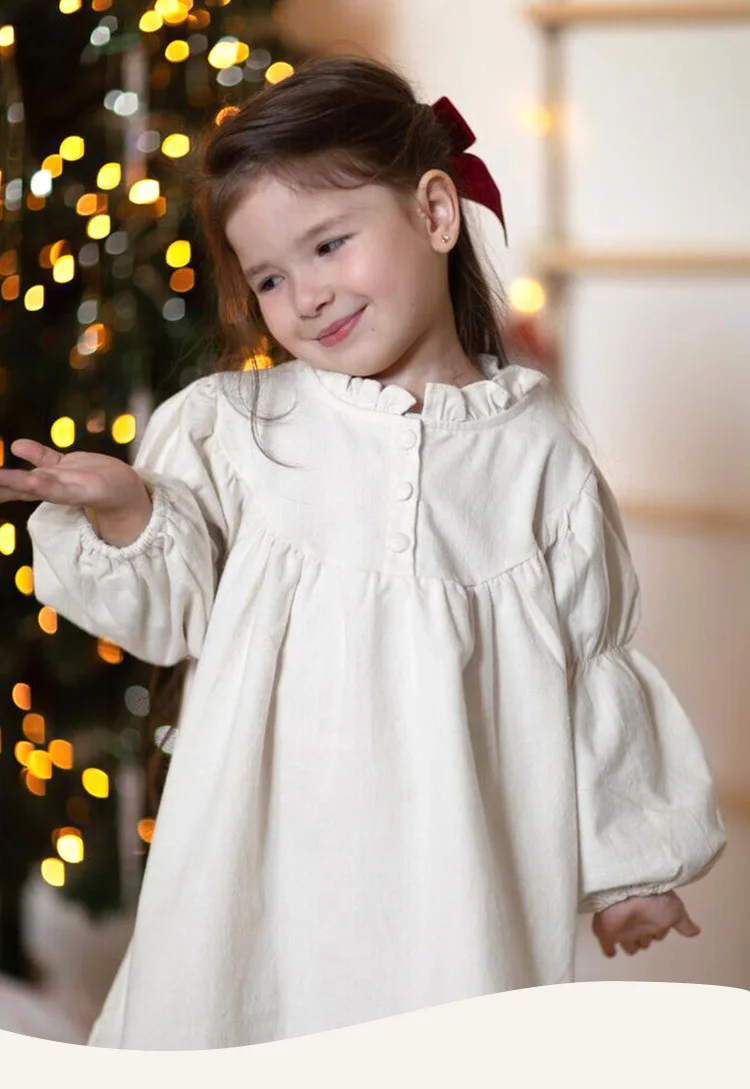 Baby Girl Autumn and Winter Ruffles Stand Up Collar Dress Children Cotton Single Breasted Dress French Palace Sleeve Dress