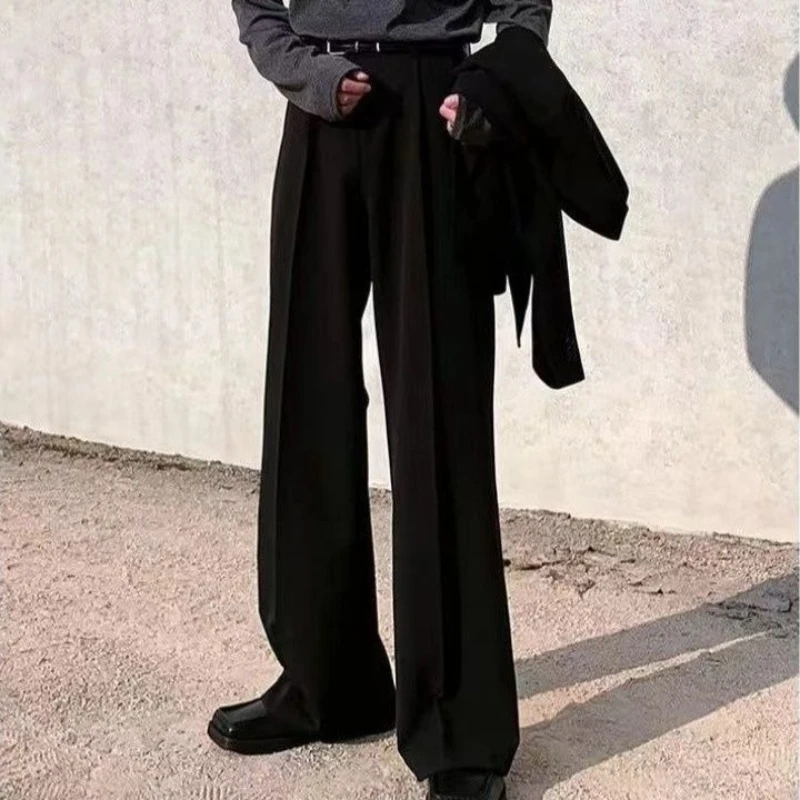 Men's Elegant Flare Dress Pants Loose Straight Fit Trousers Drape Floor Length Slimming Wide Leg Casual
