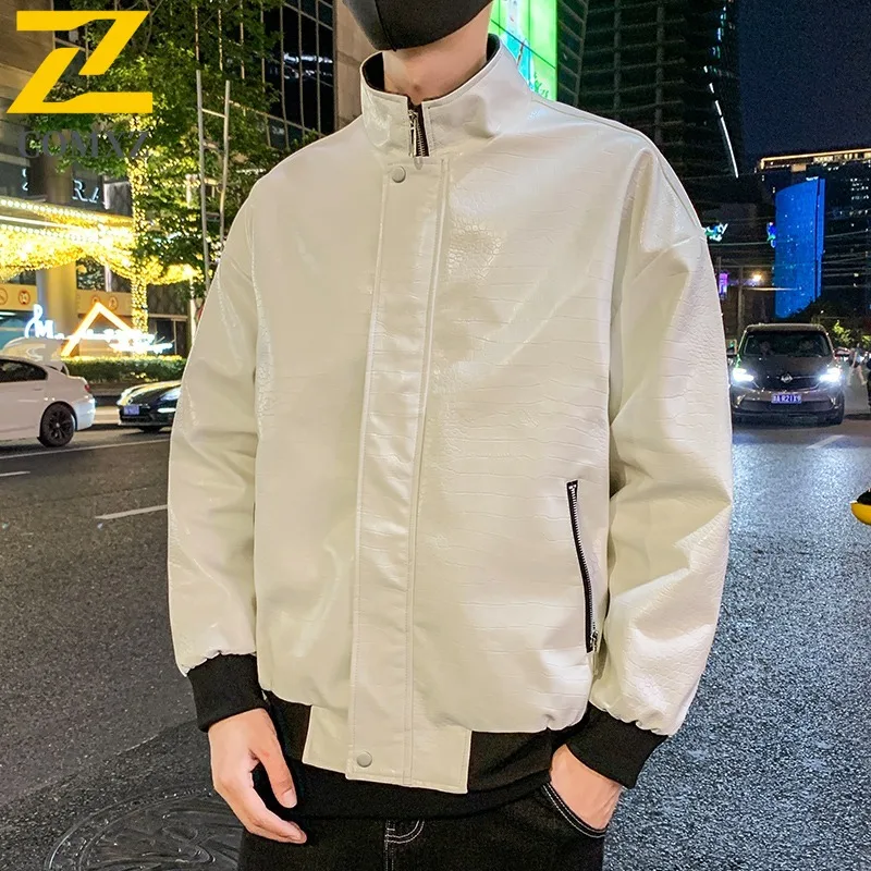 

COMXZ осень-зима новая мужская кожаная куртка повседневная с крокодиловым узором бейсбольный воротник облегающее легкое деловое износостойкое пальто