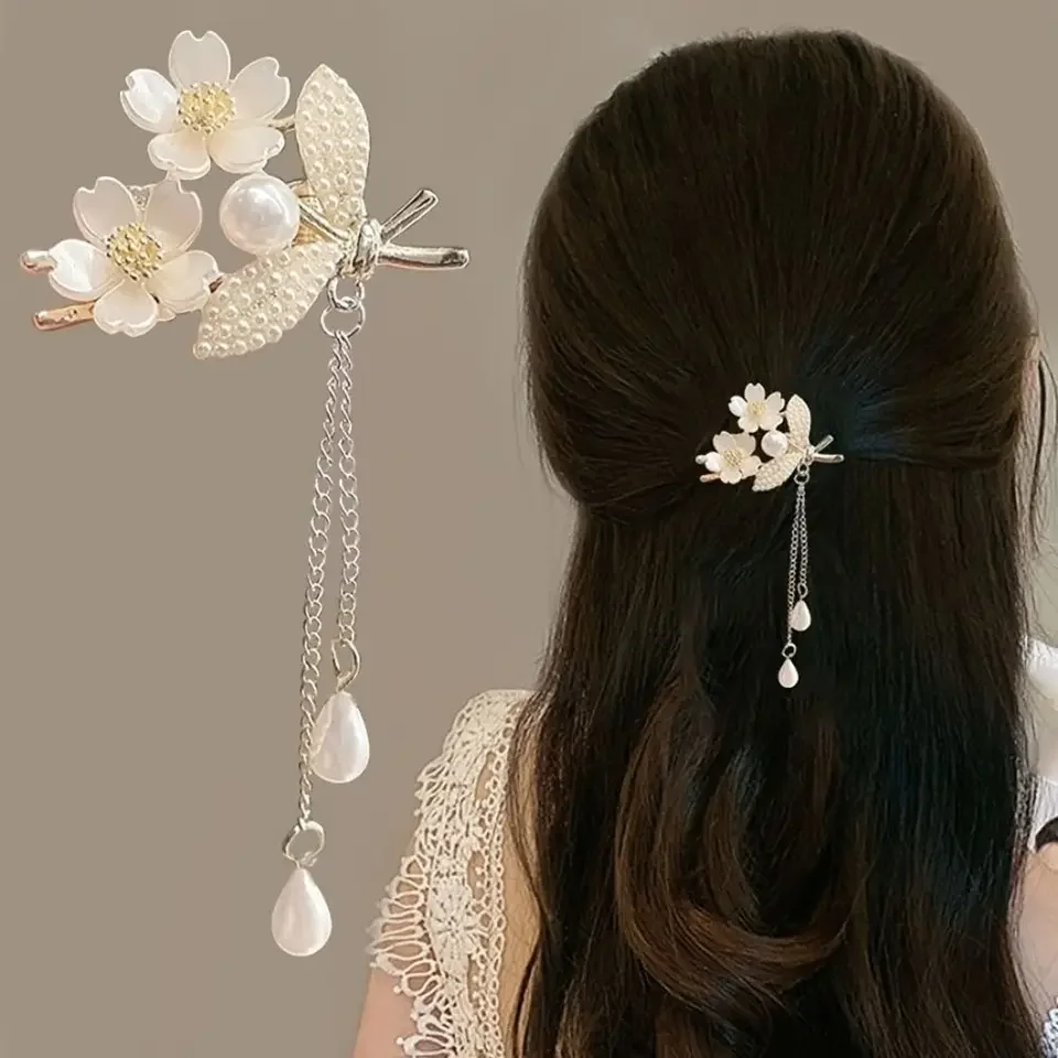 

New Pearl Flowers Hair Clips Elegant Sweet Hair Claws Gift Tassels Hairpin Hair Accessories
