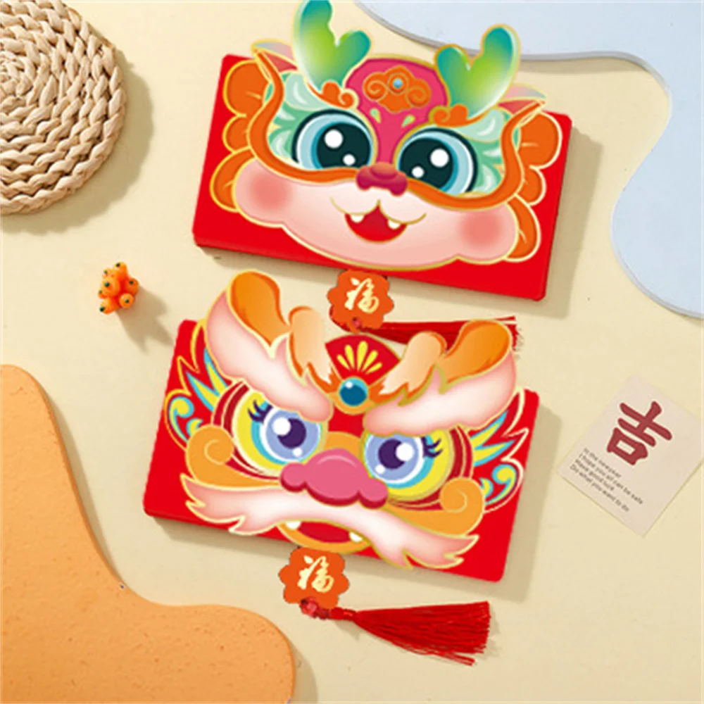 5/1PCS 2024 Red Envelopes 6 Card Slots Foldable Chinese Red Envelopes Year Of The Dragon Chinese New Year Red Envelopes Supplies