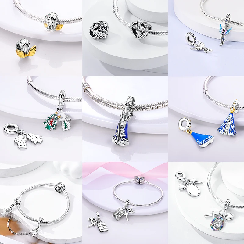 CZ Zirkon Engel-Schutzengel 925 Sterling Silber Goldener Jungfrau-Engel Anhänger Passend für Original Armreif Halskette Armband DIY Schmuck Geschenk – Detail 6