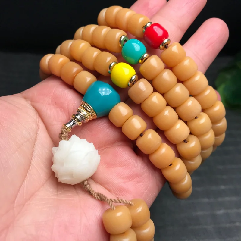 Live Broadcast Supply Weathering Yin Leather Green Bodhi Root Barrel Beads Xueba Accessories108Bracelet Necklace Prayer Beads Be