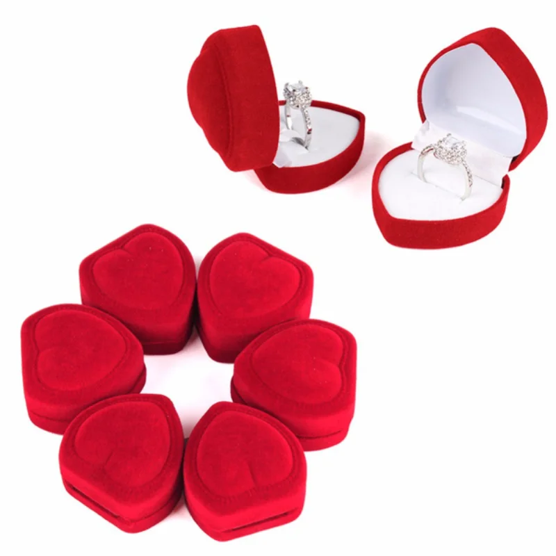 24pcs Red Velvet Heart Ring Box Jewelry Display Case Holder Gift Boxes Wedding Romantic Organizer Engagement Ring Case Wholesale