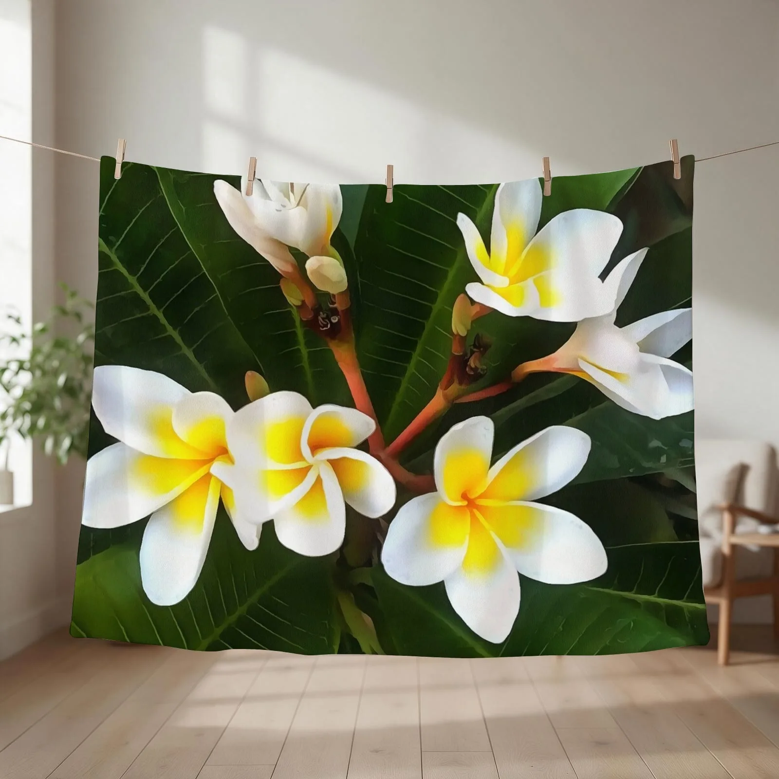 Frangipani Blossom Cluster Artistic Style Throw Blanket Bed Fashionable Blankets For Baby Sofas Decoratives Blankets