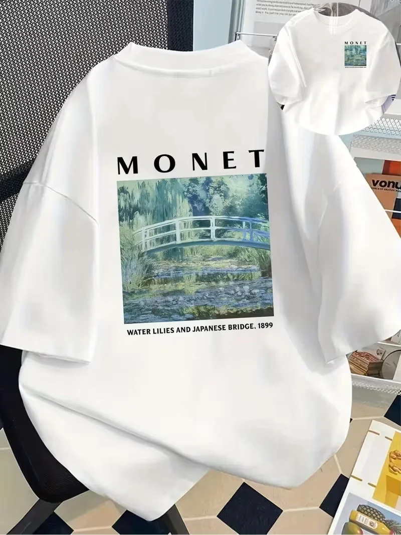 Monet & Van Gogh Art Masterpiece Graphic Women's T-shirt Fine Art Casual Top Crew Neck Short Sleeve for Art Lover Daily Wear Tee