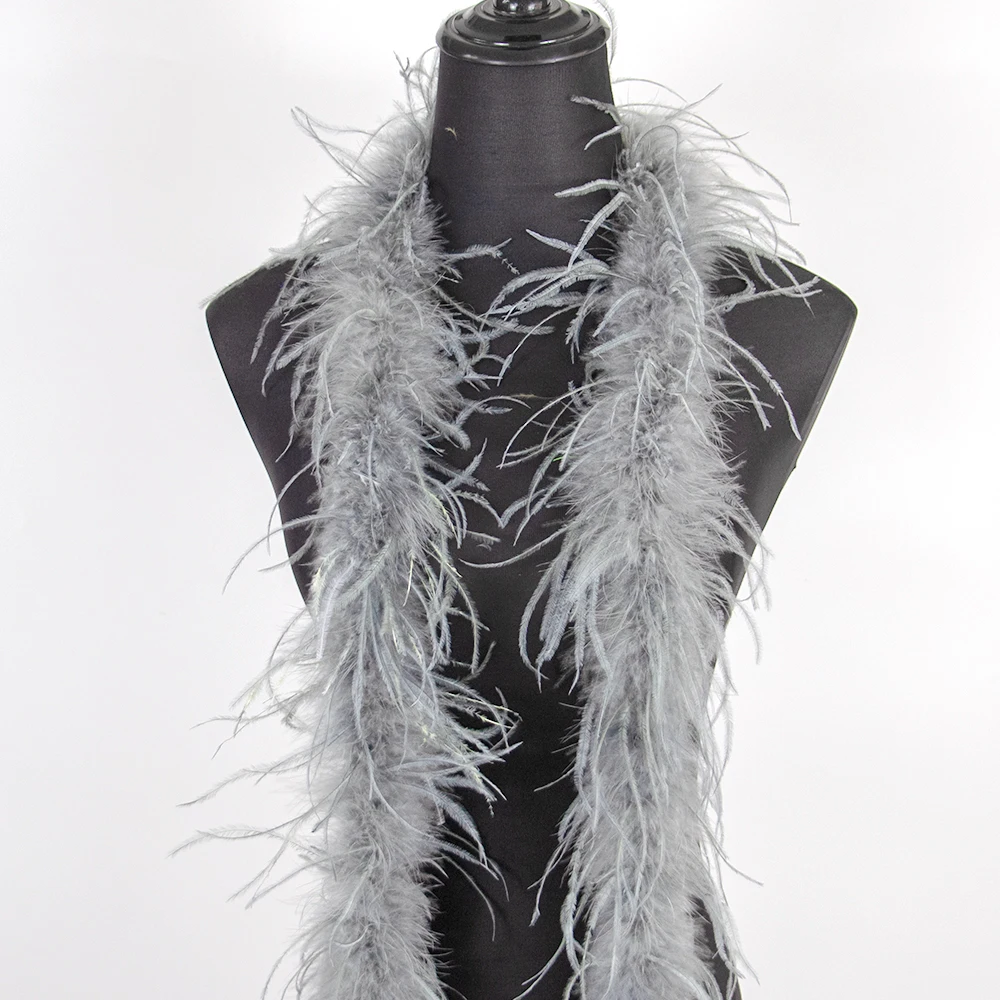 Gray Natural Ostrich Feather Boa Scarf 1 Ply Plumes Trim Strips for Wedding Carnival Decoration Clothing Dress Diy Sewing Crafts