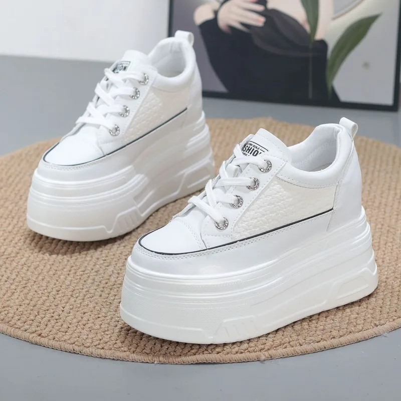 2026 New 10CM Genuine Leather Comfy Breathable Hidden Heel Flats Skate Board Platform Wedge Sneakers Vulcanized Chunky Shoes - view 5