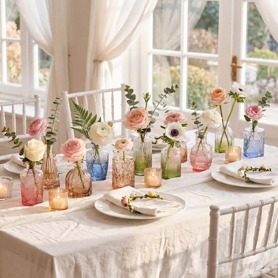 12/24 Pack Colorful Glass Bud Vase Set, Small Colored Vintage Vases For Centerpieces, Decorative Flower Vases For Wedding Home Table Decor, Mother's Day Decor