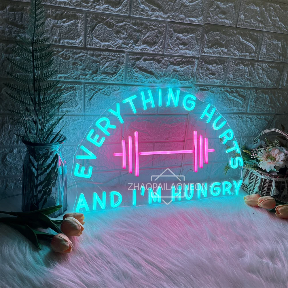 Everything Hurts And l'm Hungry Neon Led Sign Boys Game Room Wall Decor Neon Night Lights Party Bar Club Gymnasium Signs