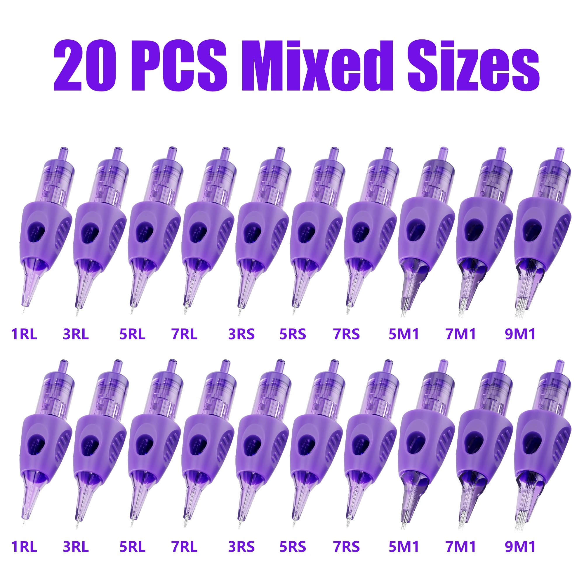 

20 шт., смешанная игла для татуировки, цельная игла, фиолетовая игла для упаковки, закрывающая круглая игла, режущая нить, инструмент для татуировки
