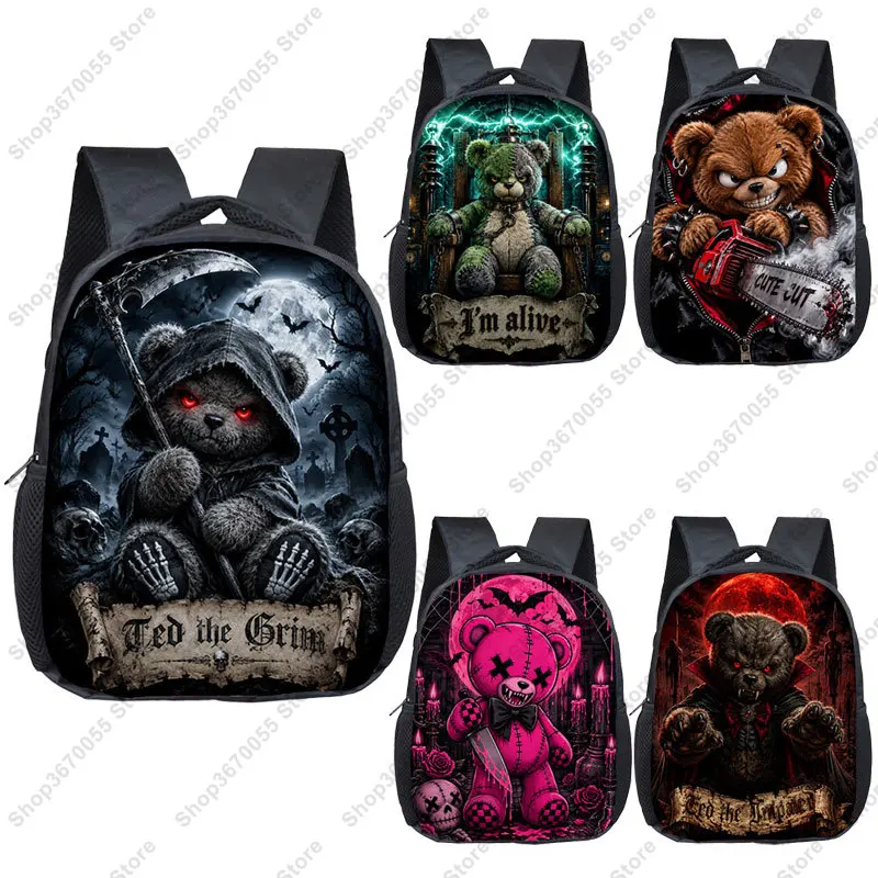 Mochila con estampado de un adorable y a la vez espeluznante oso vampiro de 12 pulgadas, ideal para niños de 2 a 4 años, para el jardín de infancia, como mochila para bebés y niños pequeños, o como bolso para llevar libros.