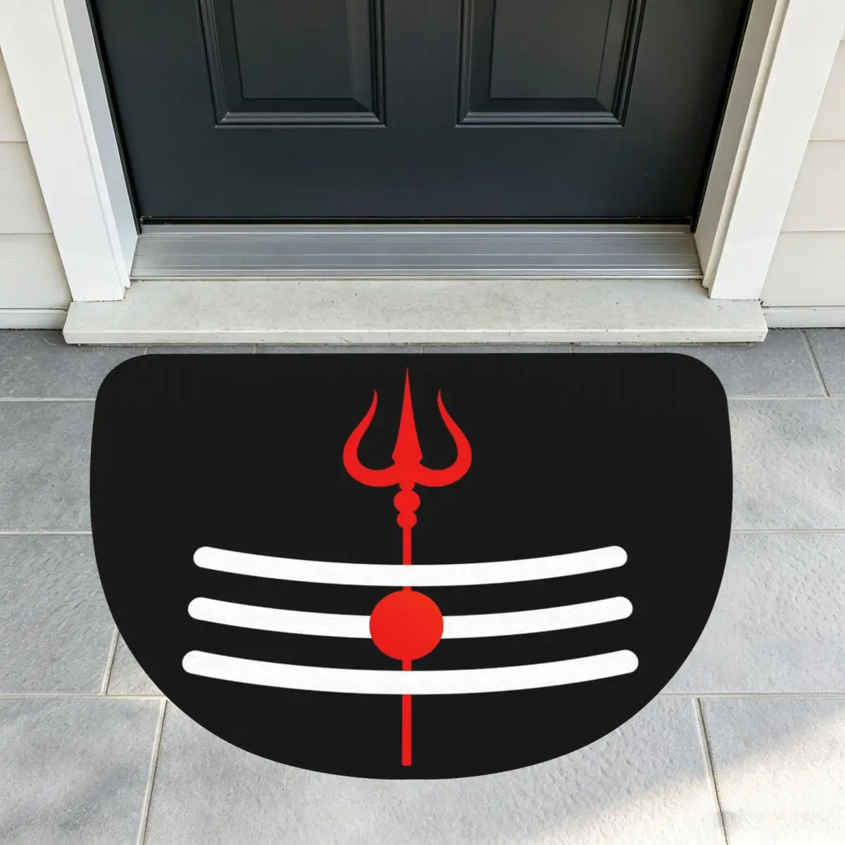 Shiva Hindu God India Lingam Shiva Trishul Flannel Half Round Doormat Non Slip Bathroom Mat Absorbent Floor Carpet for Garage