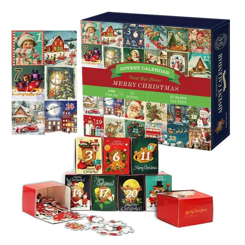 2024 Christmas Advent Calendar Puzzle Set 24 Days Countdown Calendar 1008 pcs Jigsaw puzzles Fidget Toy For Kids Christmas Gifts