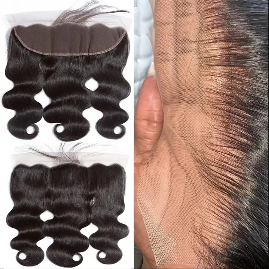 

QUANDE 13x4 HD Transparent Body Wave Lace Frontal Remy Human Hair Frontal with Baby Hair Pre Plucked Hairline