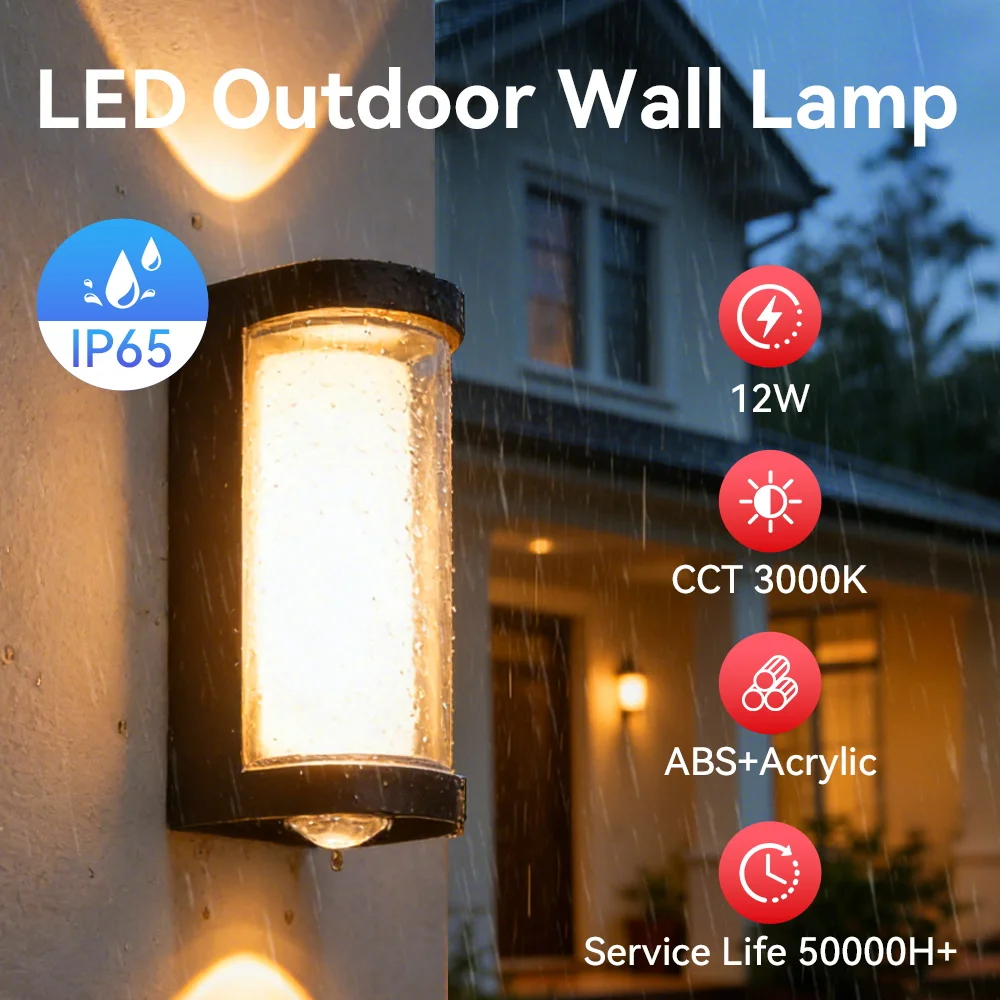 12W Dual-Sided Outdoor Wall Light IP65 Waterproof Warm White High Brightness 85-265V Wall Lamp for Porch Stairs Garden Patio image 3