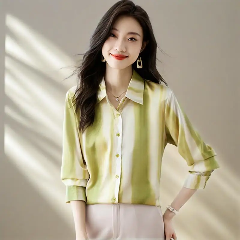 

Женская шифоновая блузка с принтом, рубашка с длинными рукавами, осенние повседневные топы во французском стиле, винтажная женская одежда