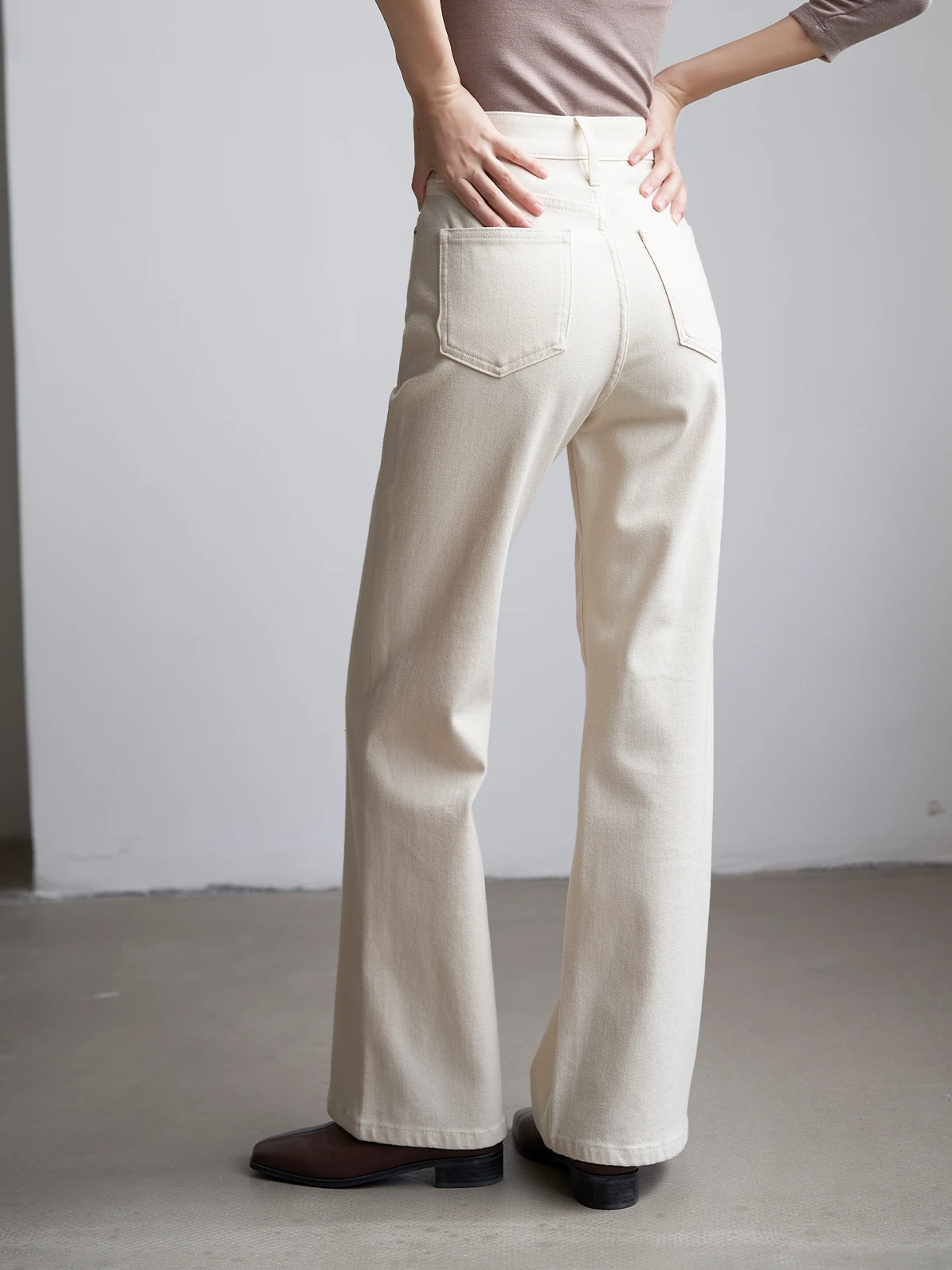

Slim Fit Vintage Denim Jeans Women's Fashionable Beige Color Spring Bell Bottoms Long Trousers by SHALLOW STREAMS
