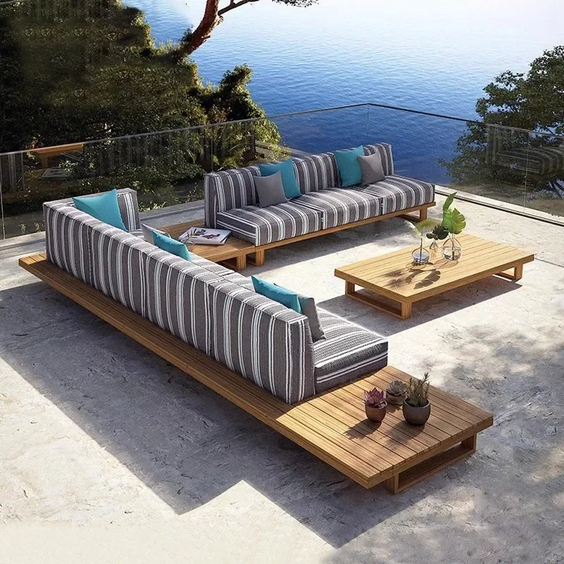 Outdoor teak sofa hotel B & B waterproof and sunscreen furniture combination villa courtyard open-air balcony leisure table and
