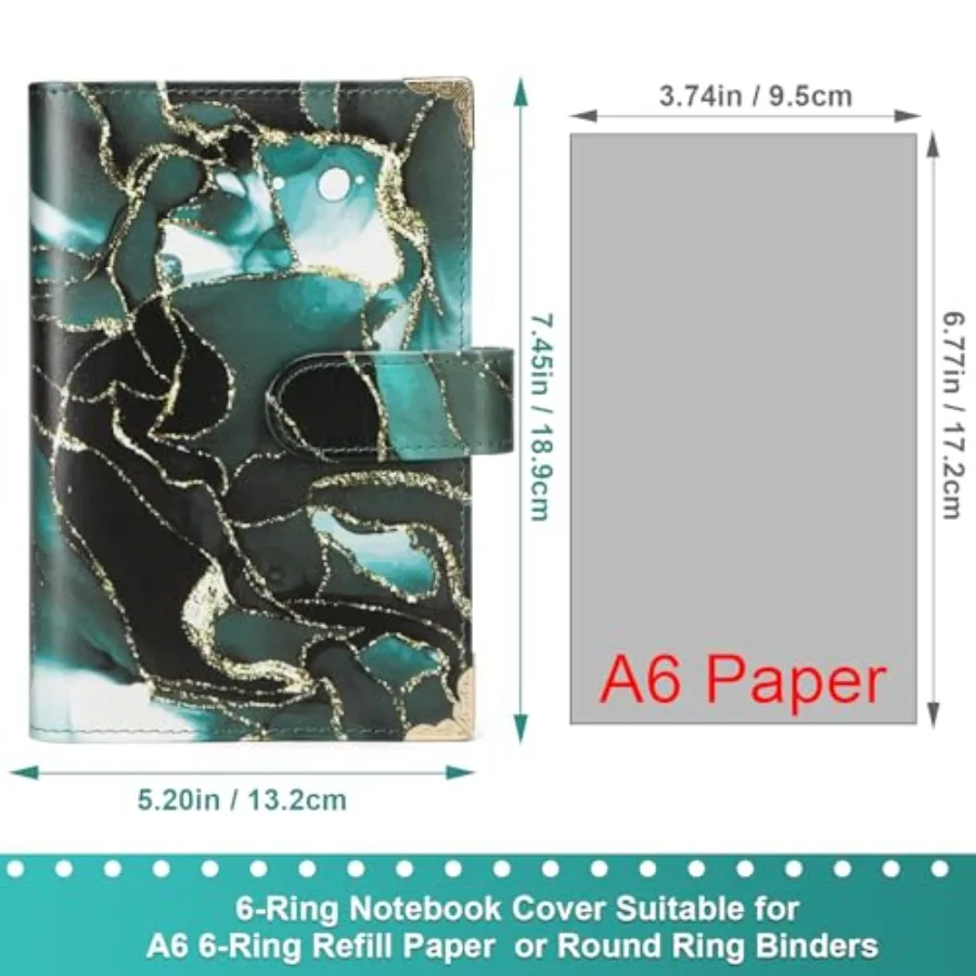 A6 Refillable Notebook Binder PU Leather 6 Ring Budget Binder Organizer for A6 Filler Paper, Loose Leaf Personal Planner Binder view 3