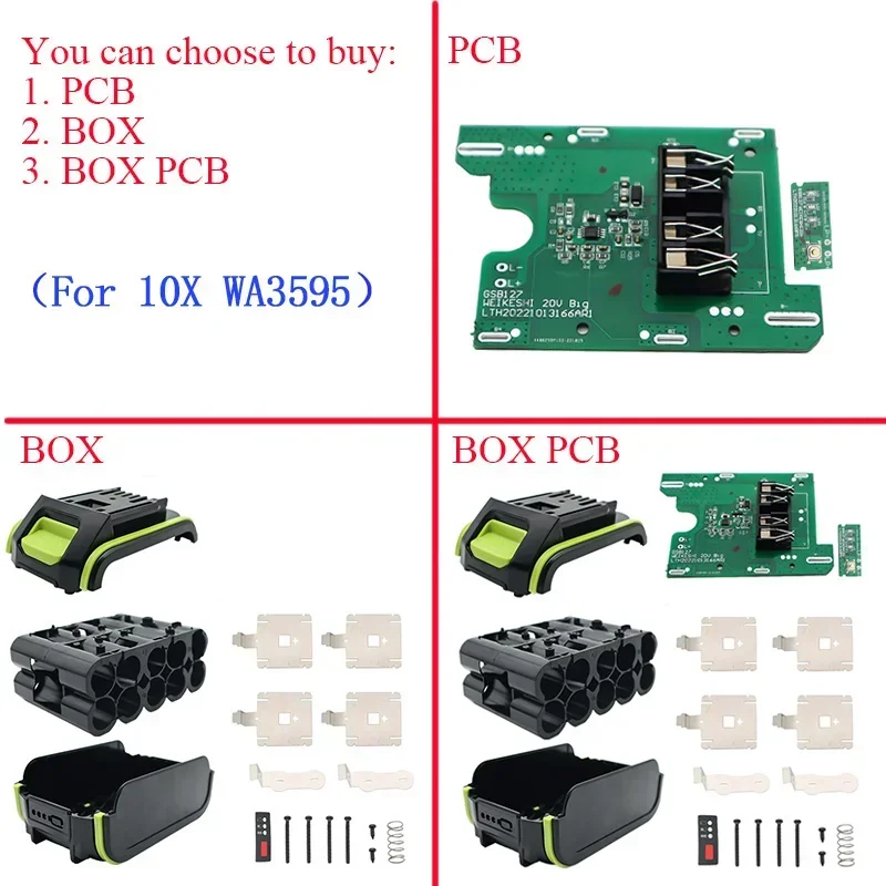 10X18650 WA3595 Lithium Battery Case PCB Charging Circuit Board Shell Housings Box For Worx 20V Battery Box WA3593 WA3596 WA3027