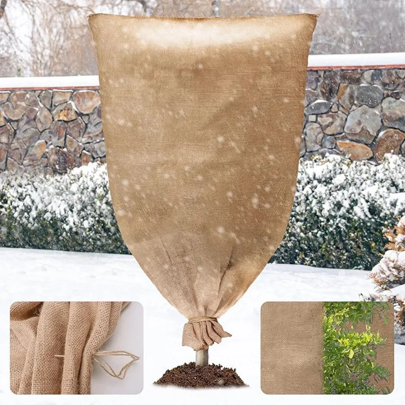 2PCS Winter Burlap Plant Cover Bag With Drawstring Cold Freeze Protection Cover Bags Tree Freeze Blanket For Outdoor