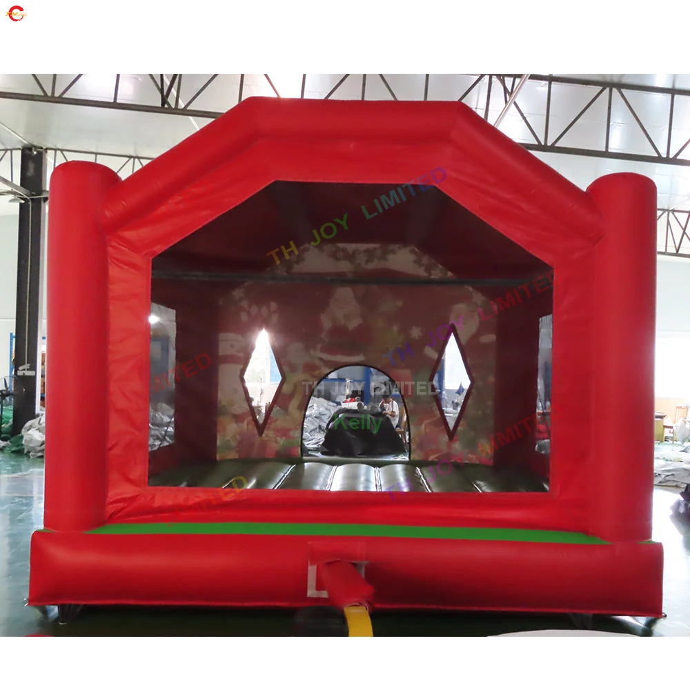 Envío rápido, castillo inflable de Navidad de 4x3m, castillo inflable rojo, casa de rebote para niños, alquiler de fiesta de Navidad con soplador