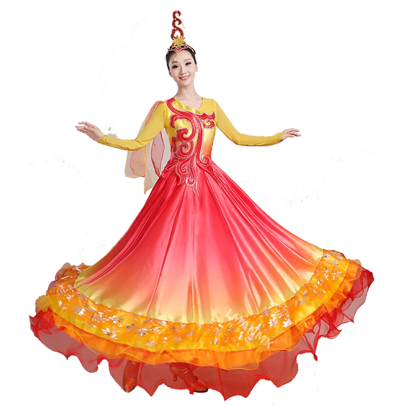 360 Degree Spanish Bullfight Dress Belly Dance ballroom Skirt Long Robe Flamenco Fille Skirts Red Flamenco Dresses for Women