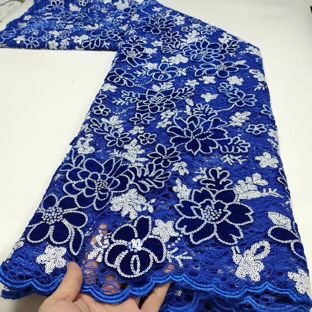 2022 Soft Laser Cutting Velvet Lace Fabric High Quality African French Lace Fabric With Sequins Nigerian Laces For Sewging Party