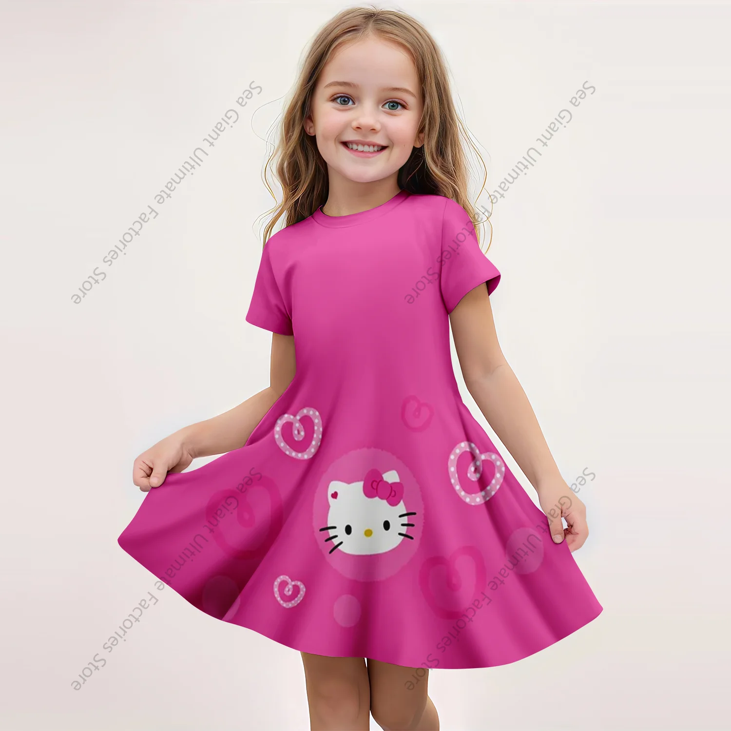 MINISO New Summer Girls Dress Fashion Cartoon Cute hellobyet & Melody abiti stampati in 3D abbigliamento da principessa a maniche corte per bambini