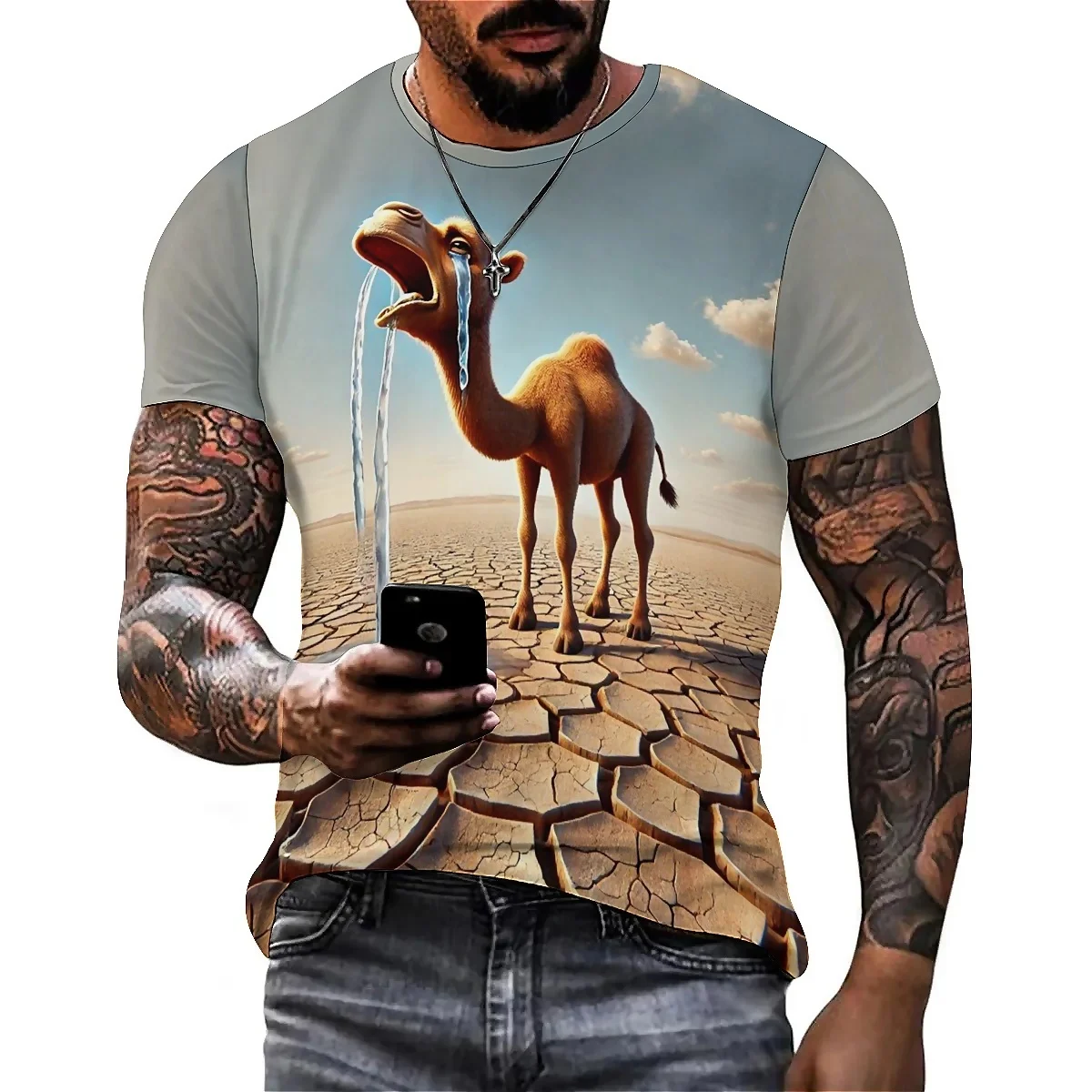 

Men's Animal Pattern 3D Printed Short-Sleeve T-Shirt - Summer Beach, Pajama Style, Loose Fit