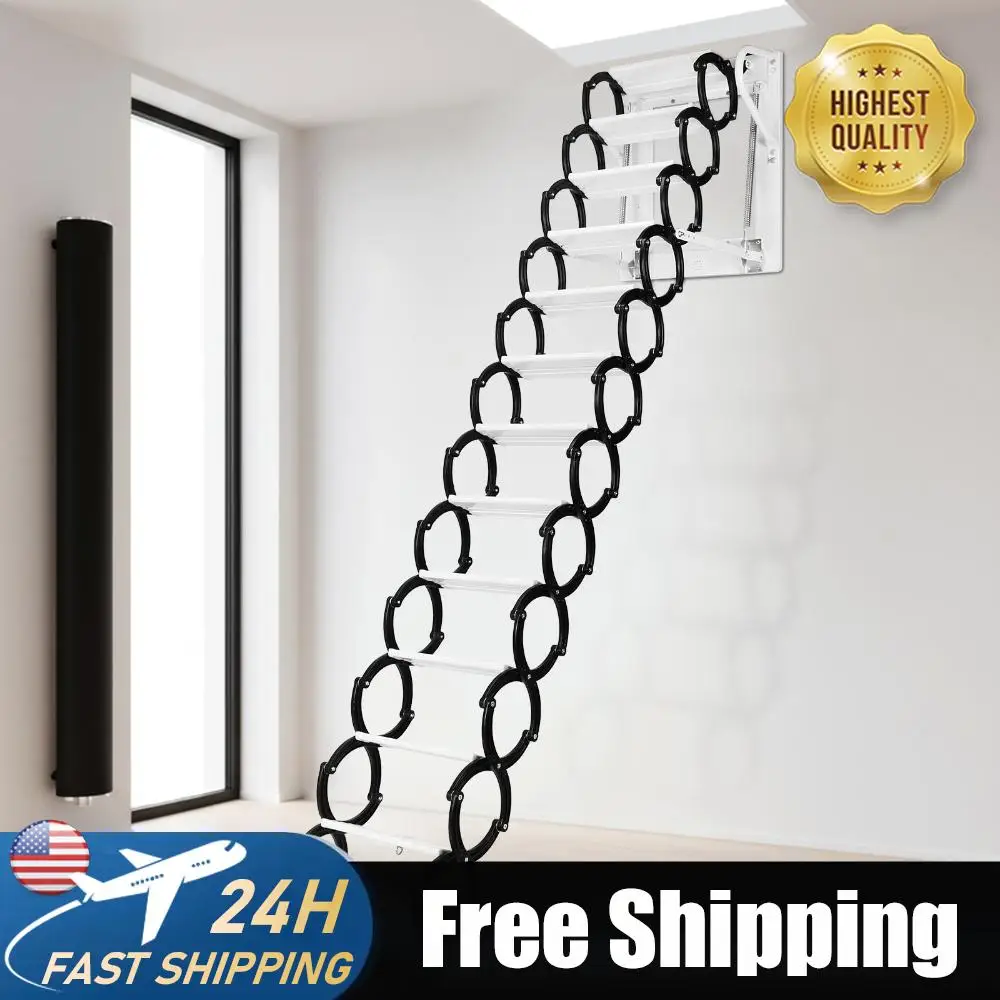 

Выдвижная чердачная лестница с противоскользящими ступенями и поручнями, телескопическая, экономит пространство для доступа на чердак