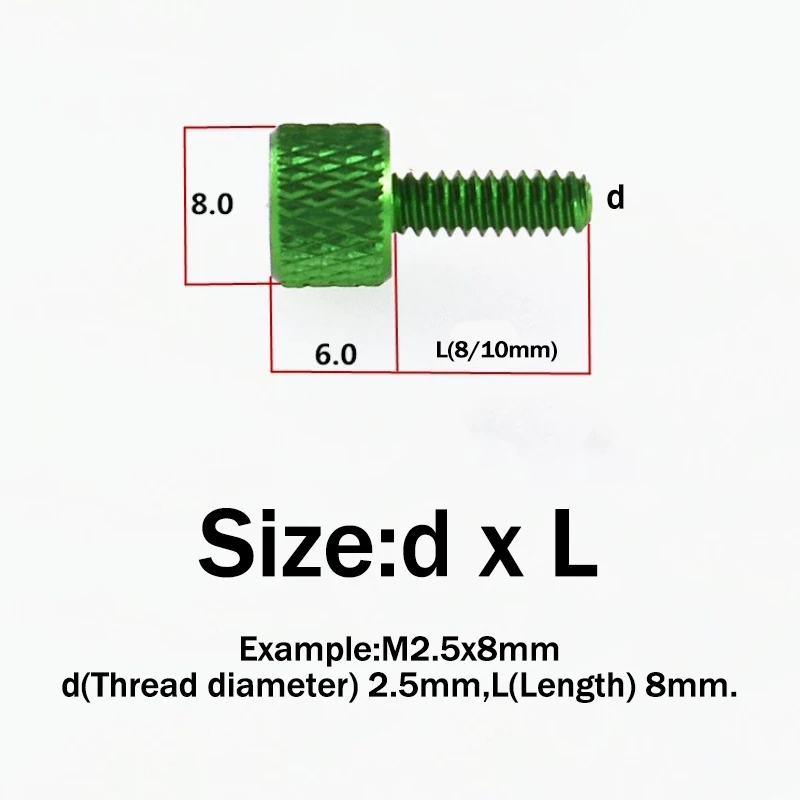 5pcs M2.5 6#-32 Thumb Screw Bolt Aluminum Alloy Hand Tighten Knob Screw Flat Head DIY Computer Case Adjust Screw Length 8/10mm