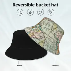 Earth Map Print Bucket Hat Vintage Map of The World Hawaii Fashion Reflective Fisherman Hats Printed Double-sided Wear Sun Hat