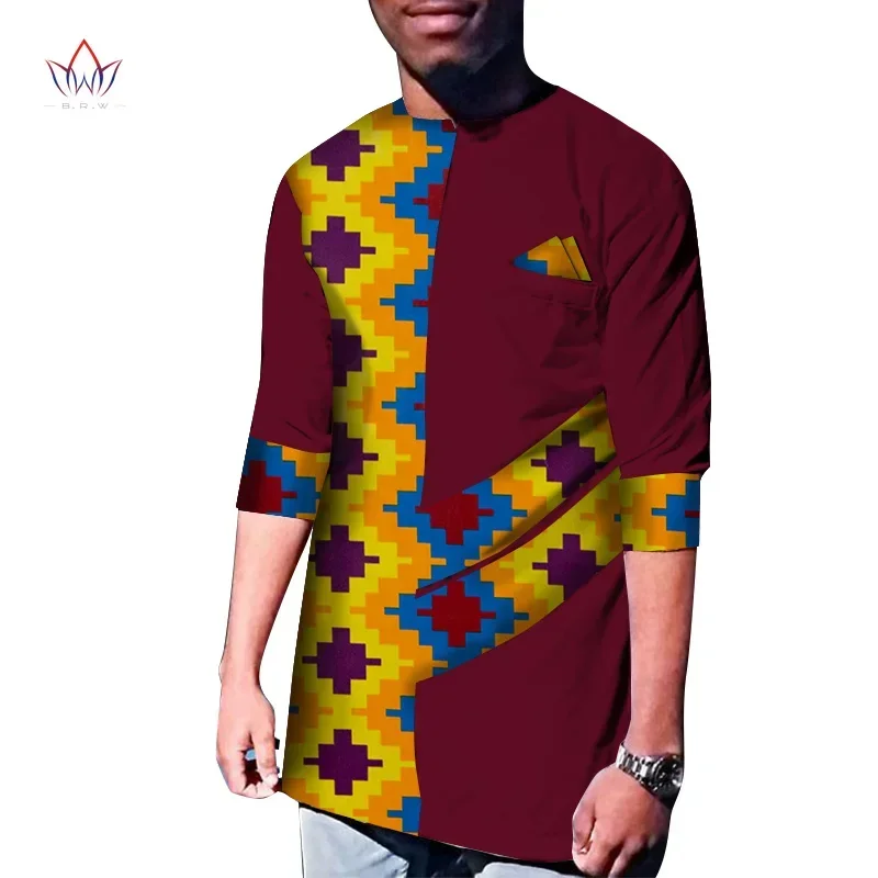 

Men Shirt Summer Traditional African Clothing Three Quarter Sleeve Dashiki Pachwork Print Men Wedding Shirt WYN1128