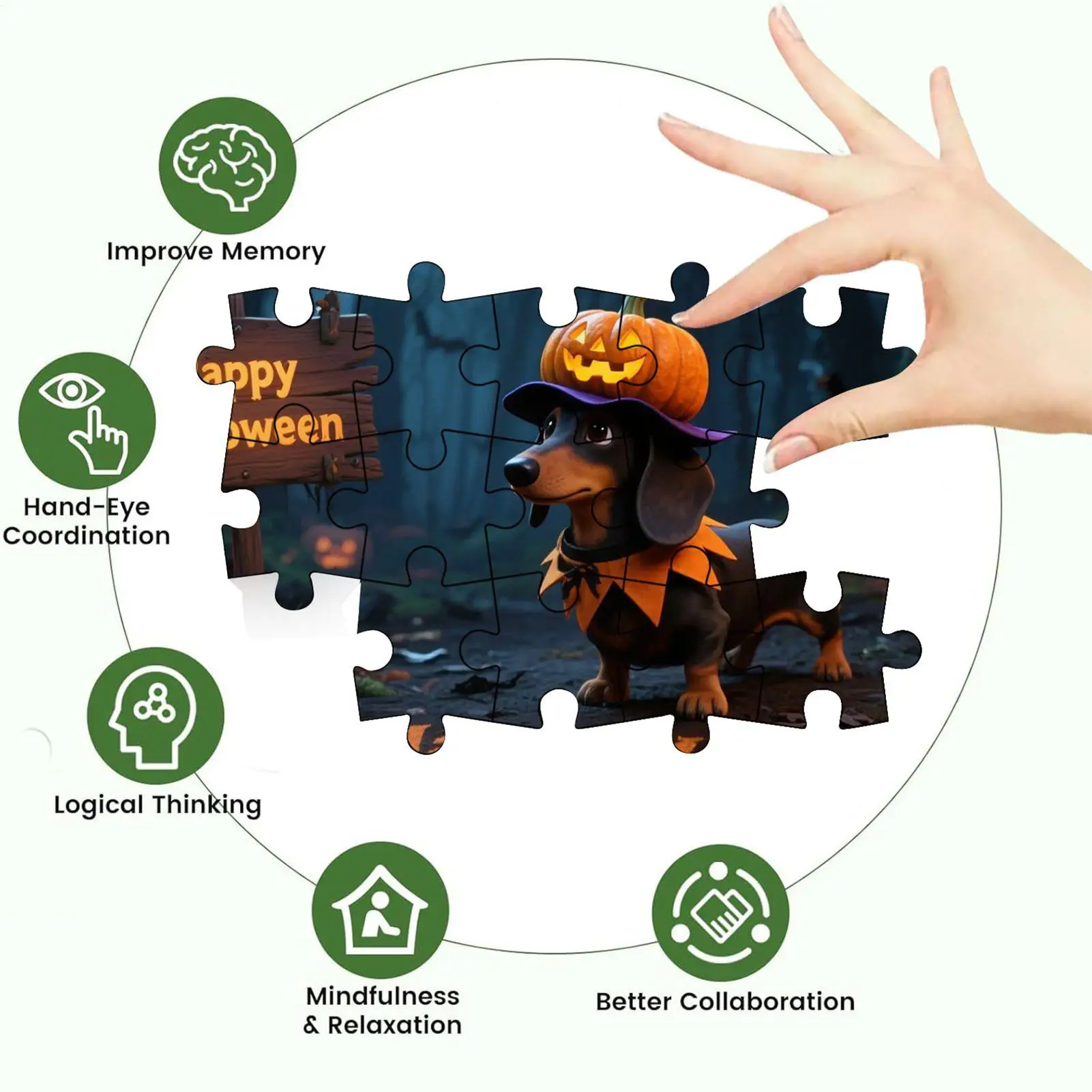 Halloween-Puzzles, 130-teiliges Puzzle mit Kürbis und Tier, lustiges, herausforderndes Halloween-Spiel für Familienurlaub, Spielkinder