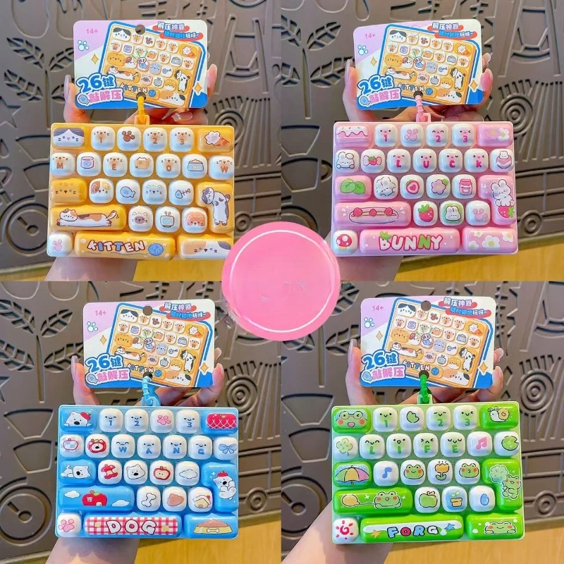 26Grid Keycap Clicker Anti Stress Fidget Keyboard Keychain Decompression Button Cartoon Hand Relax Party Favor Gift 26구 키캡 키링