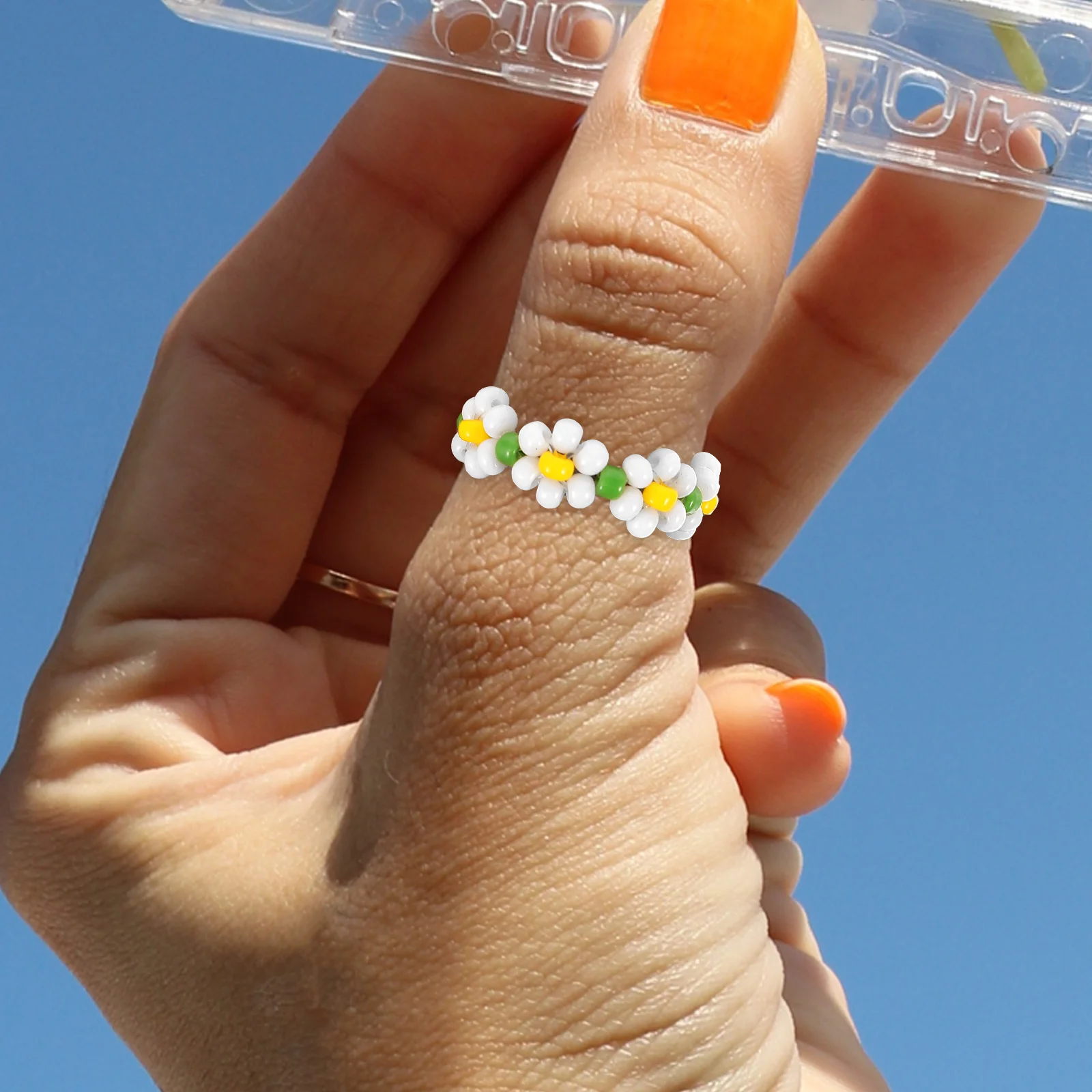 

5 Pcs Flower Rings Beaded Jewelry Lightweight Plastic Daily Wear Girls Gifts Durable Comfortable Bohemian Party Decorations