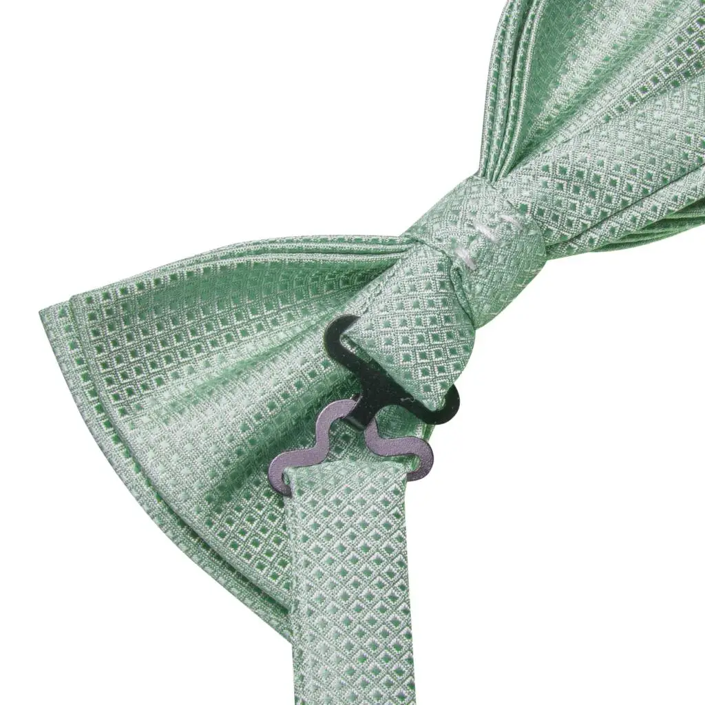 Hi-Tie Jacquard Sage Green Bowties for Men Silk Butterfly Tie Bow Tie Hanky Cufflinks Wedding Party Gift Bowtie Wholesale
