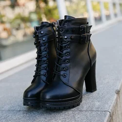 Boots Women's Side Zipper All-match Short Boots Leather High Heel Womens Boot Boots Handsome Motorcycle Boots zapatos