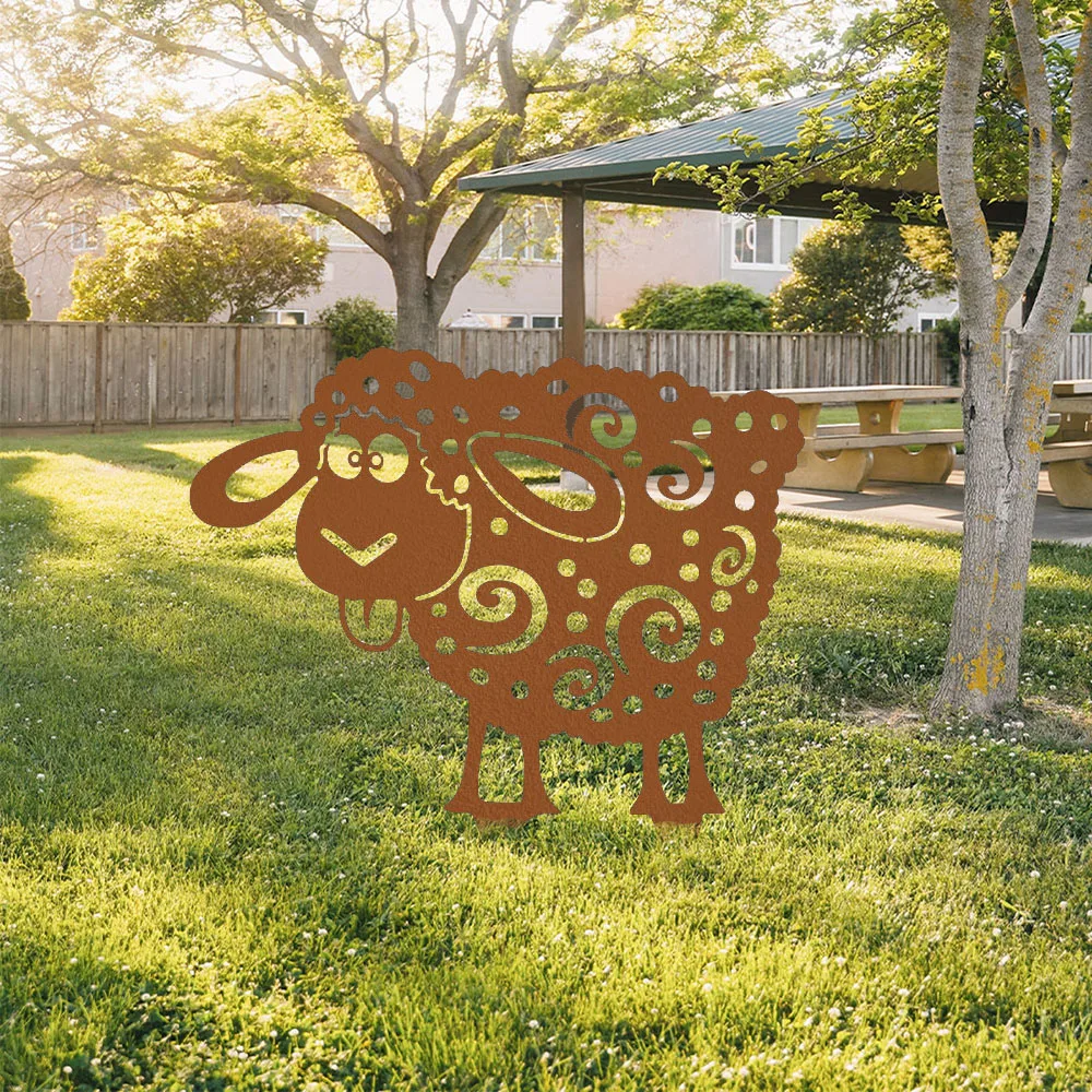 Garden Metal Sheep Yard Art Metal Sheep Decor Garden Whimsy Charm Garden Sheep Art Metal Home Decoration