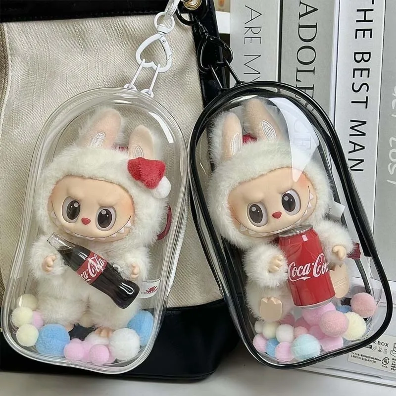 Transparent Protective Case for Labubu Dustproof Cover Box Display Bag with Keychain Durable Travel Storage Box Accessories